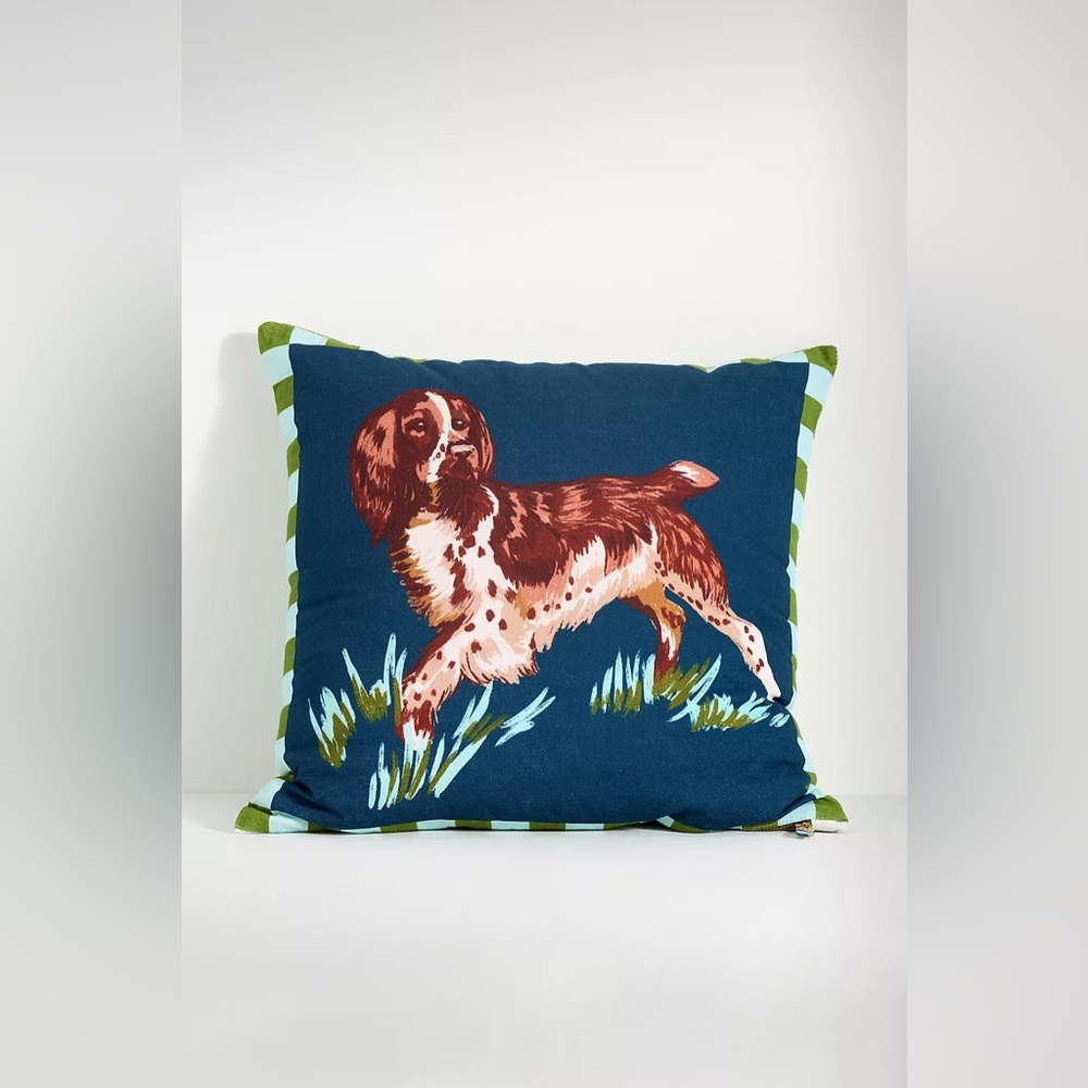 New Anthropologie Home Decor Springer Spaniel Cottagecore Throw Pillow 18x18